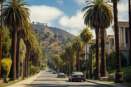 街道上的棕榈树背景图片