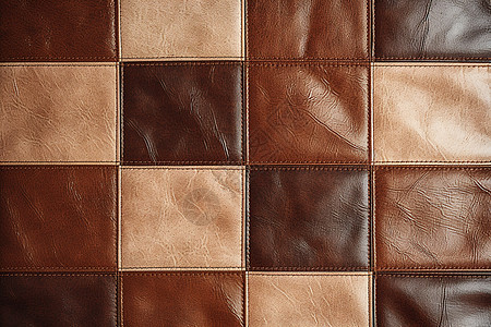 皮革缝线艺术方形棕色皮革背景