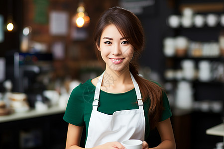 微笑服务的咖啡店职员背景图片