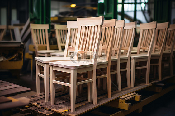 仓库中制造的木质椅子图片