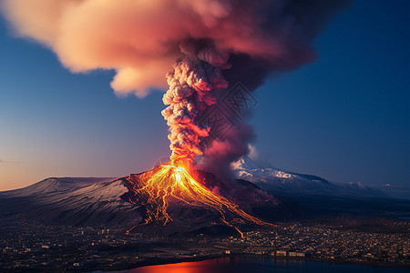 火山喷发的烟雾背景图片