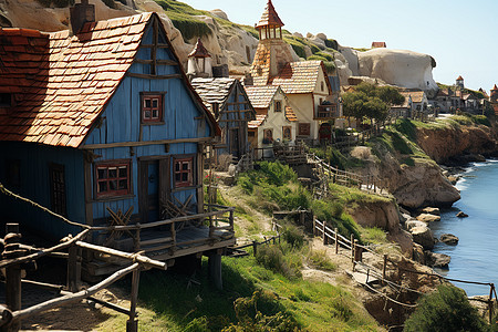 开放的木屋村落背景图片