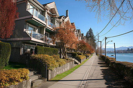 湖边住宅湖边奢华的房屋建筑背景