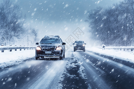 冬日之行汽车上的雪高清图片