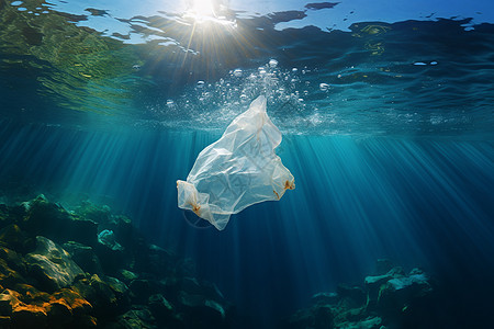 海洋环保海洋中的塑料袋背景