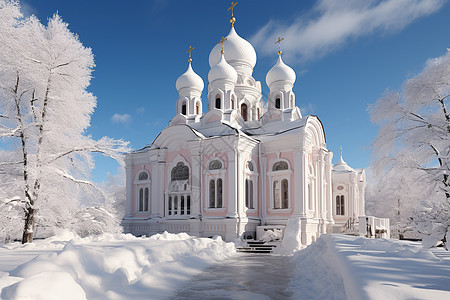 白雪皑皑中的大教堂图片