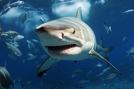 巨鲨张嘴在海洋中游动图片