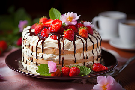 草莓巧克力甜点巧克力草莓蛋糕背景