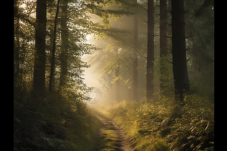 夏季迷雾笼罩的丛林景观图片