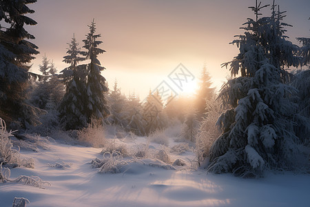 美丽的雪山森林景观图片