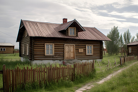 风景优美的草原木屋建筑图片