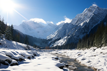 雪山阳光风景图片