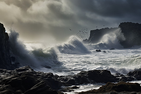 海浪冲击岩石图片