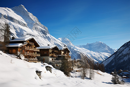 冬日欧洲雪山木屋背景图片