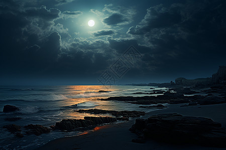 月下海滩图片