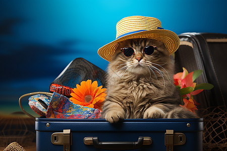 手提箱里的小猫咪背景图片