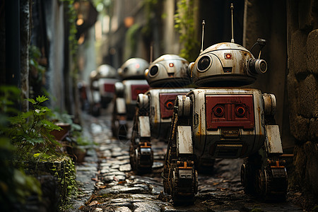 街道中的机器人背景图片