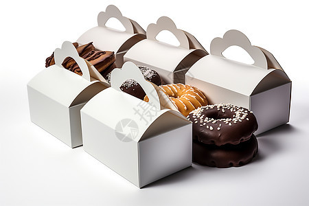 白色盒子中美味的甜甜圈图片