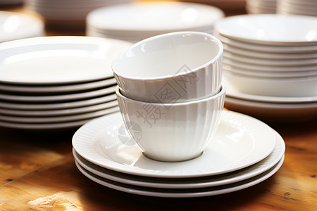 白色陶瓷餐具集合图片