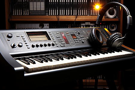 音乐录音室的电子琴设备高清图片