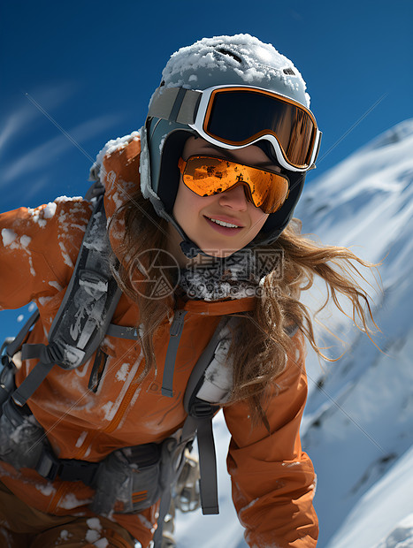 冬季雪山中滑雪的外国女子图片