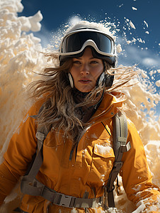 冬季雪山滑雪的女子背景图片