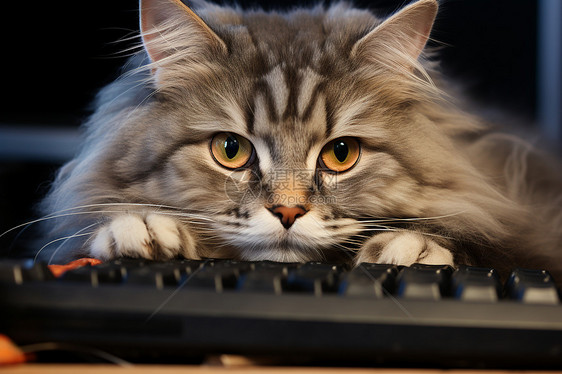 猫咪躺在键盘上图片