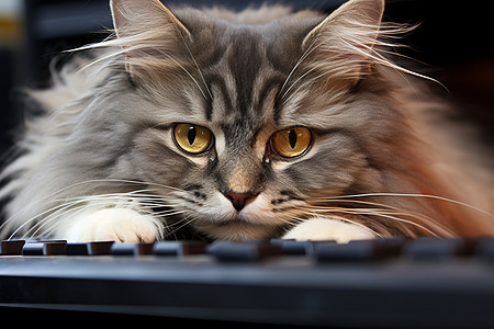 猫咪与键盘图片