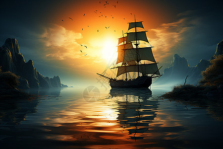 海上远航的船只背景图片