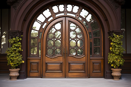古典美轩的别墅建筑入户门背景图片