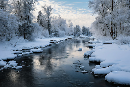 白雪河流图片