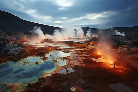 天然火山岩的热泉图片