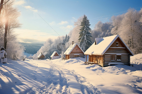 阳光洒在雪上的美景图片