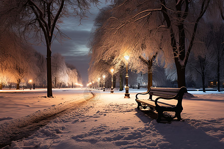 夜色雪景图片