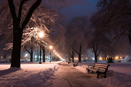 公园雪景背景图片