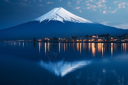 富士山下小镇背景图片