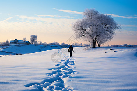 漫步雪地雪地漫步高清图片