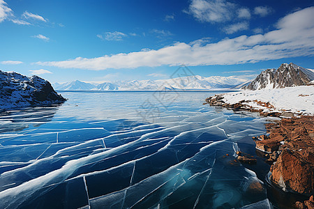 白雪覆盖的冰湖图片