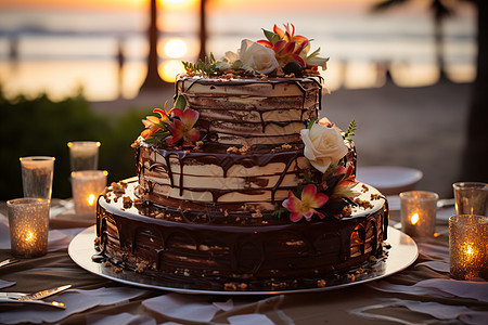 落日照耀下的蛋糕图片