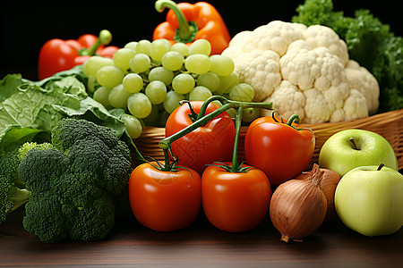 健康蔬食的丰盈篮筐背景图片
