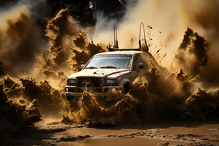 尘土中行驶的车辆图片