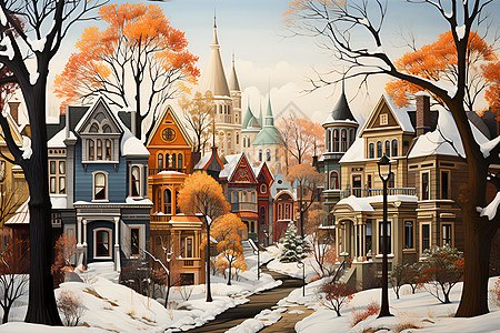 冬季美观的房屋绘画图片
