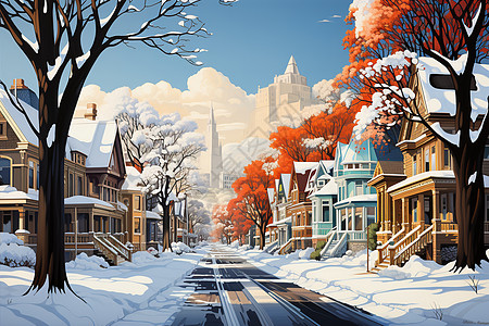 冬季奇幻的小镇建筑背景图片
