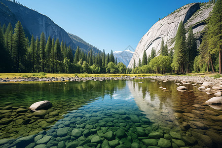 夏季景色优美的山间景观背景图片