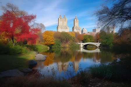 桥上秋色背景图片