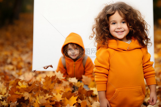 秋天户外的孩子图片