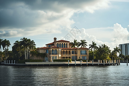 静谧湖畔的豪华别墅图片