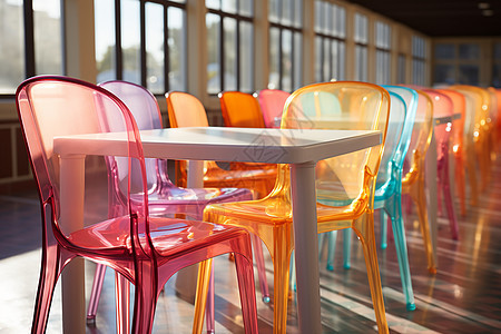 七彩椅子与窗边餐桌图片