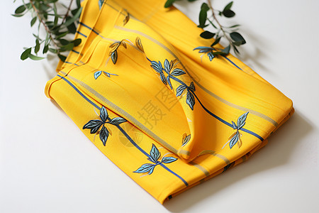 黄色丝绸彩带小花纹的丝巾背景