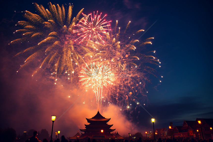 夜晚烟花盛宴图片